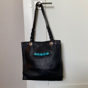 Two Bar West leather tote. Conchos & turquoise.
